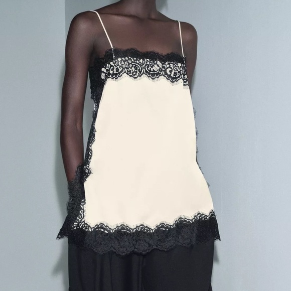 SATIN EFFECT LACE TOP ZW COLLECTION - Picture 3 of 11